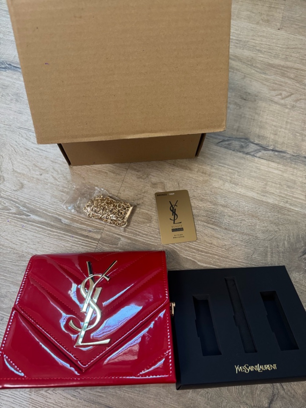 Yves Saint Laurent Glossy Red Patent YSL Chevron Crossbody